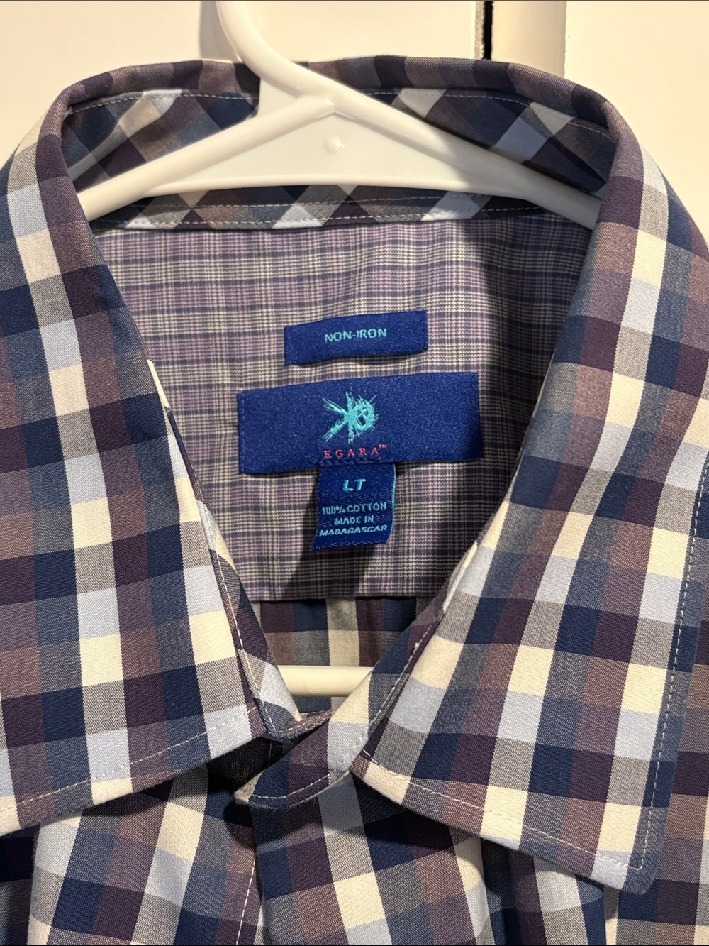 Egara Men's Plaid Long-Sleeve Shirt in Blue & White